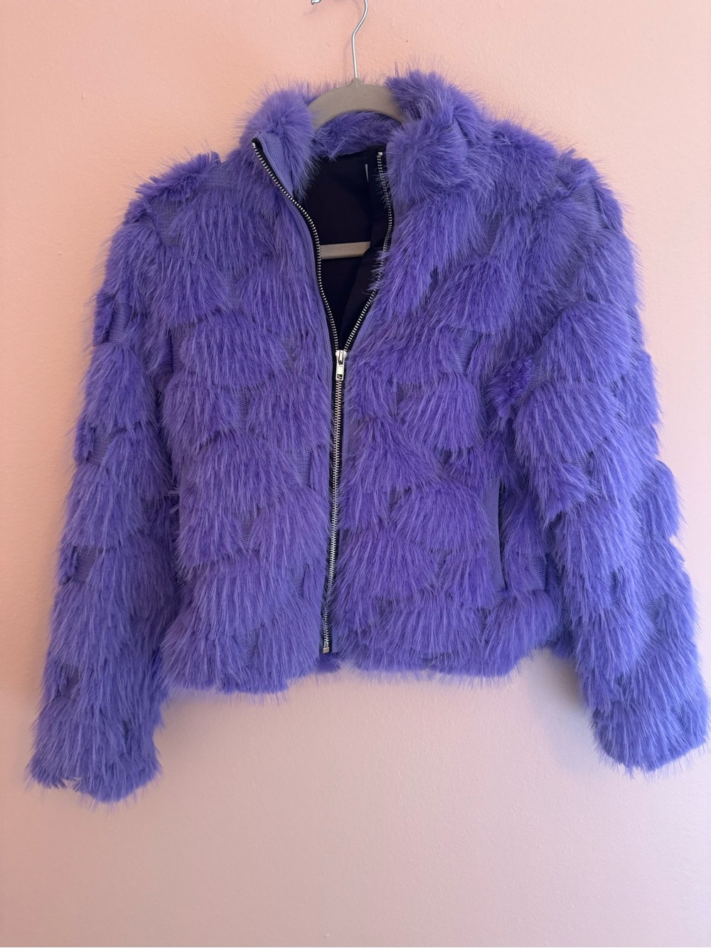 Purple Faux Fur Zip Front Jacket - girls.